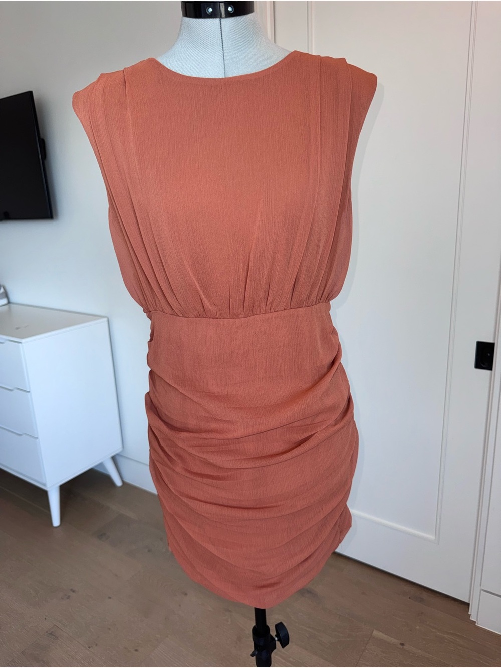 Forever 21 Rust Orange Sleeveless Ruched Mini Dress